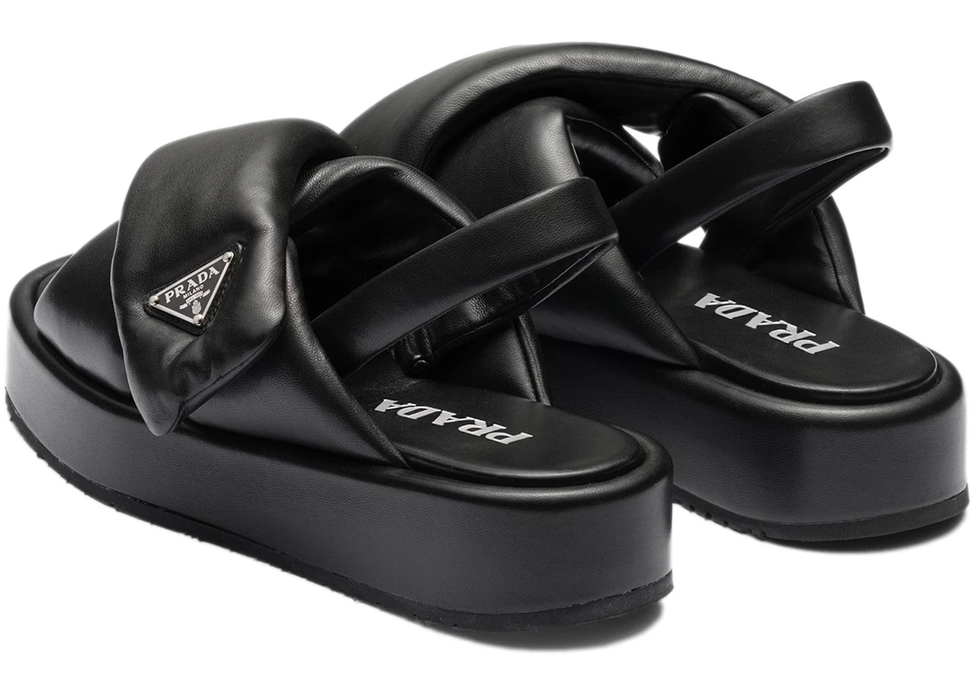 Prada Soft Padded 35Mm Wedge Sandals Black Nappa Leather