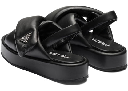 Prada Soft Padded 35Mm Wedge Sandals Black Nappa Leather