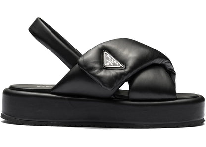 Prada Soft Padded 35Mm Wedge Sandals Black Nappa Leather