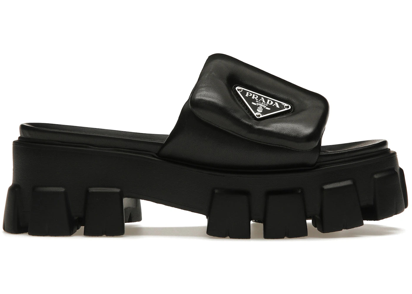 Prada Soft Padded 55Mm Strap Sandals Black Nappa Leather