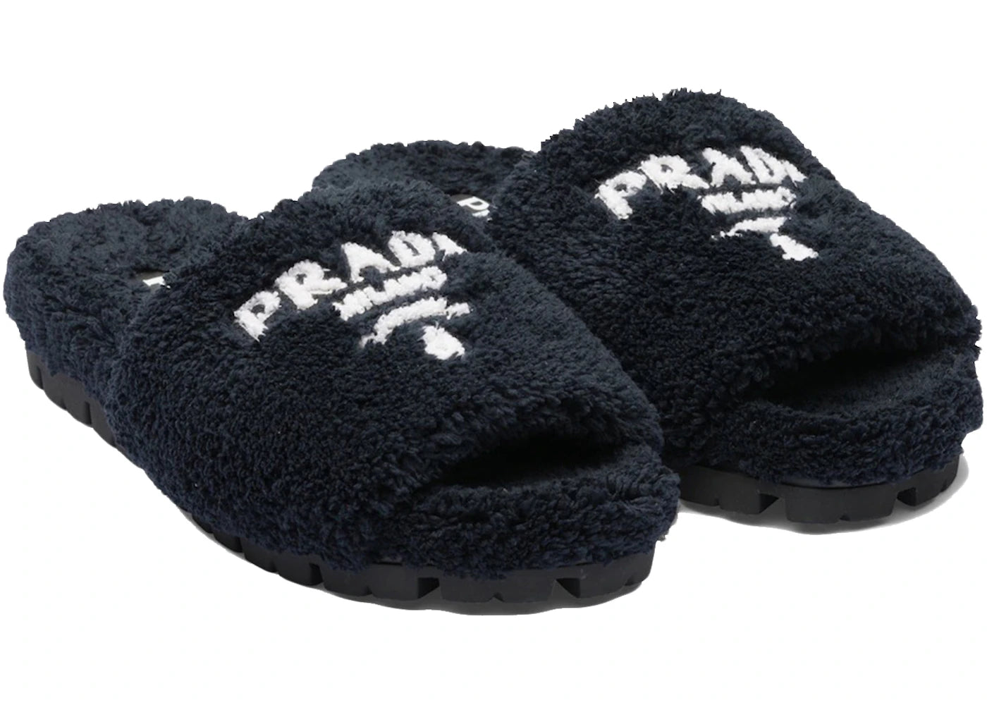 Prada Terry Cloth Slides Black Womens