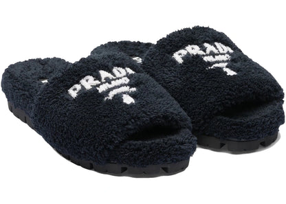Prada Terry Cloth Slides Black Womens