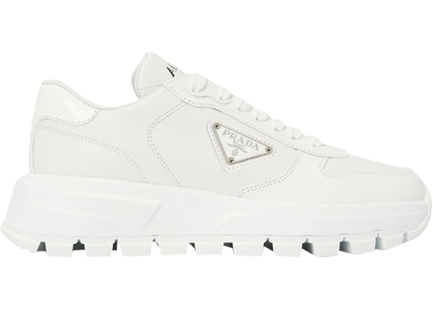Prada Triangle Logo Leather Sneakers Triple White