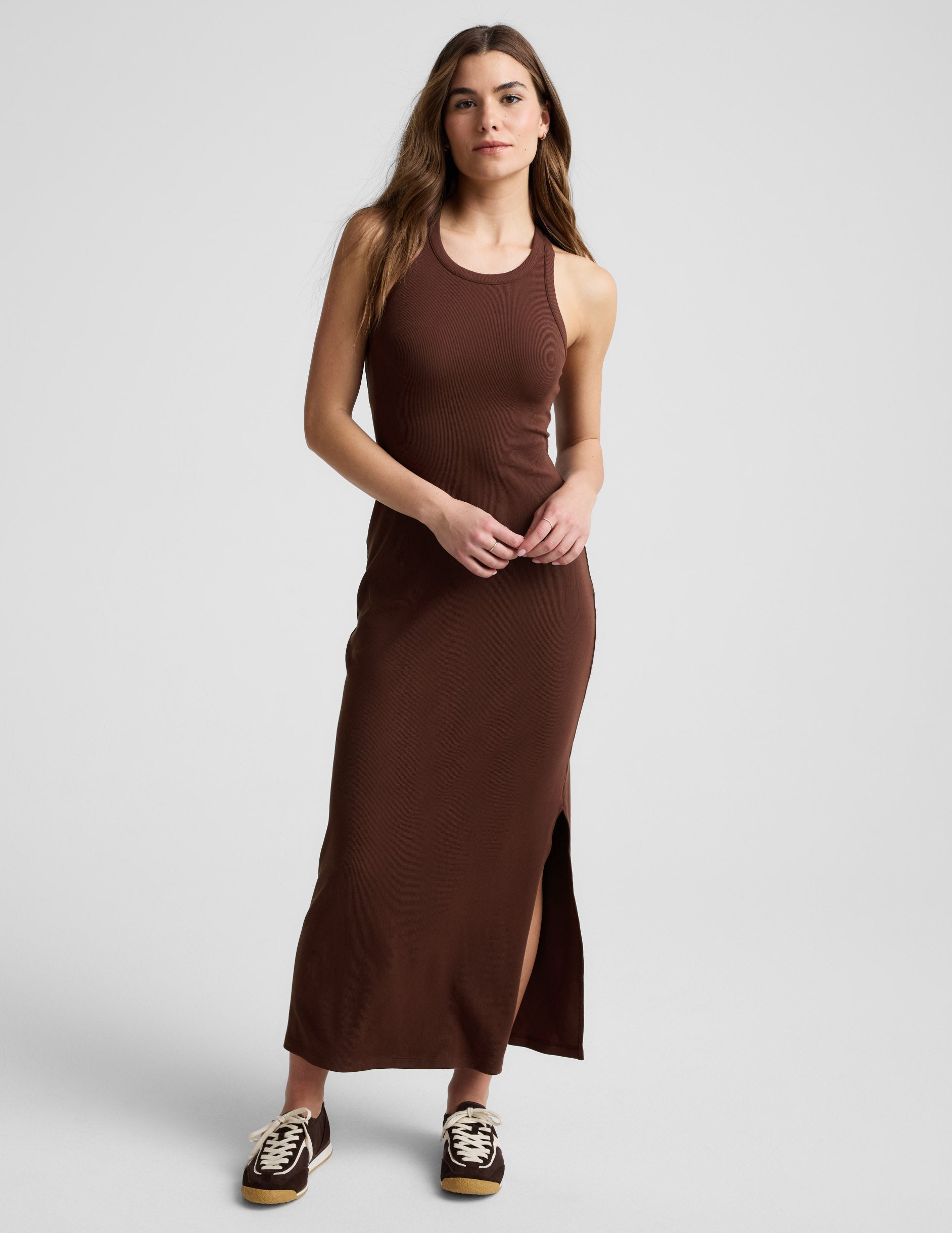 Beyond Yoga Ribbed High Neck Maxi Dress Women's