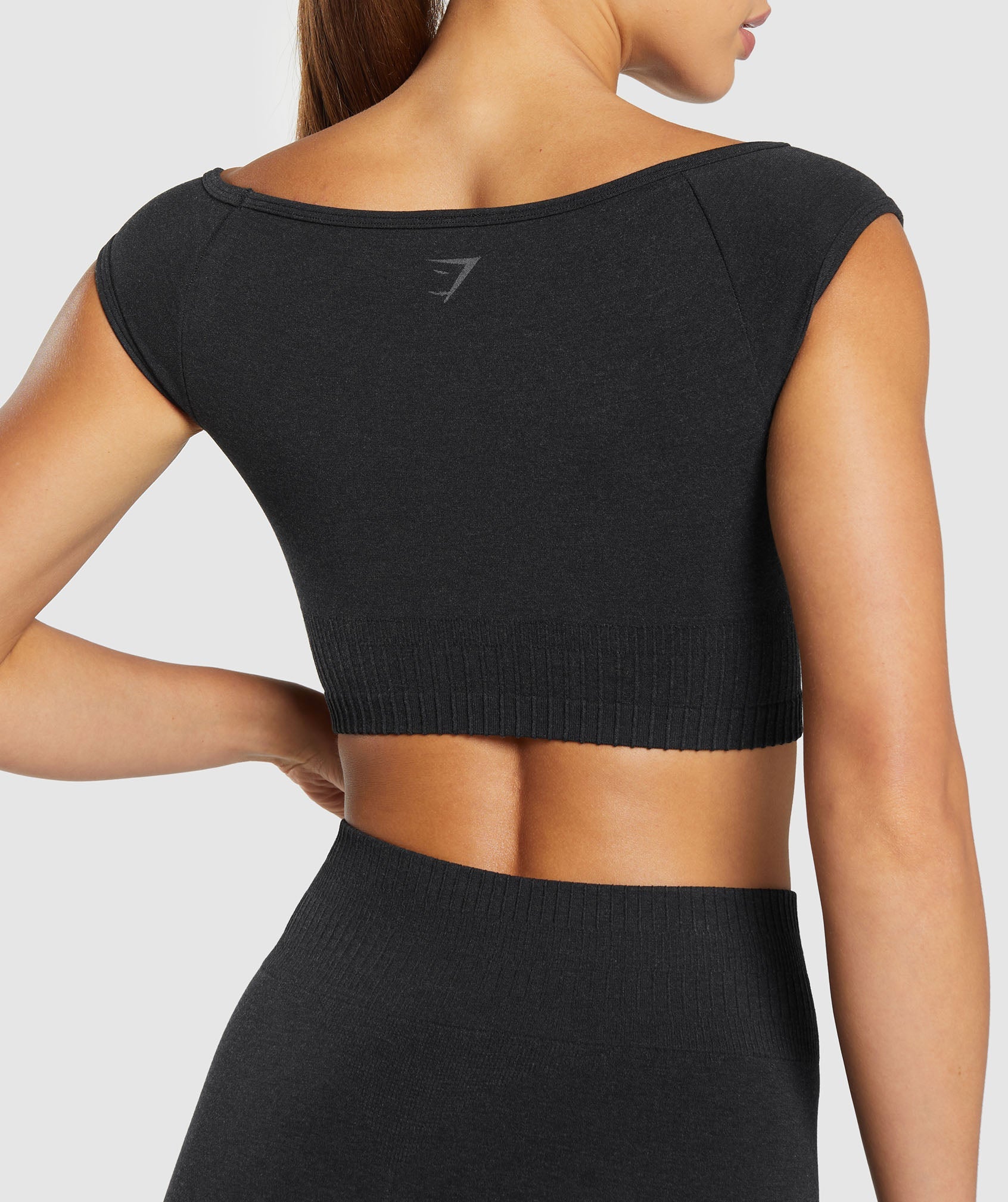Women's Gymshark Luxe Seamless Boat Neck Crop Top Coal Marl
