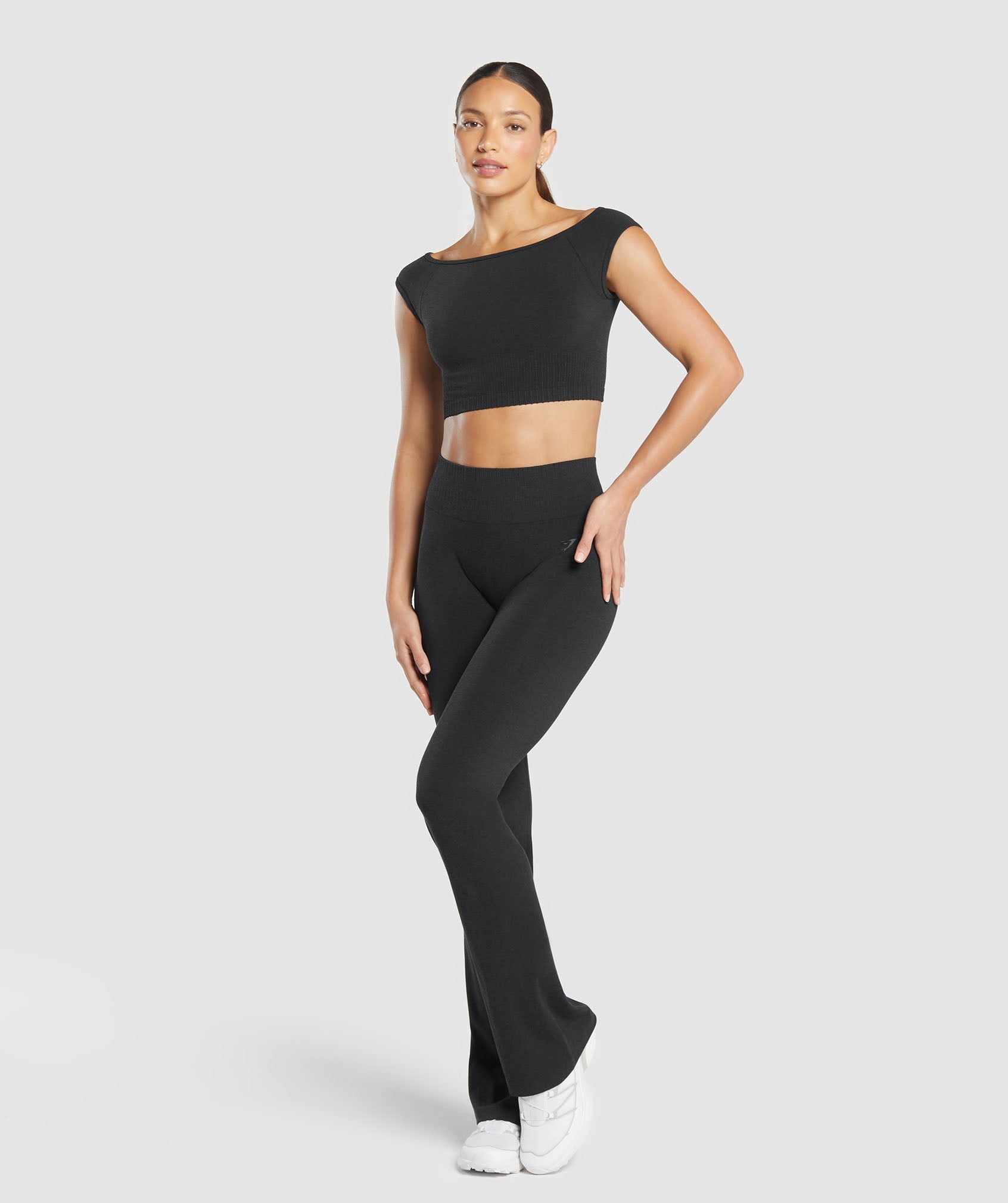 Women's Gymshark Luxe Seamless Boat Neck Crop Top Coal Marl