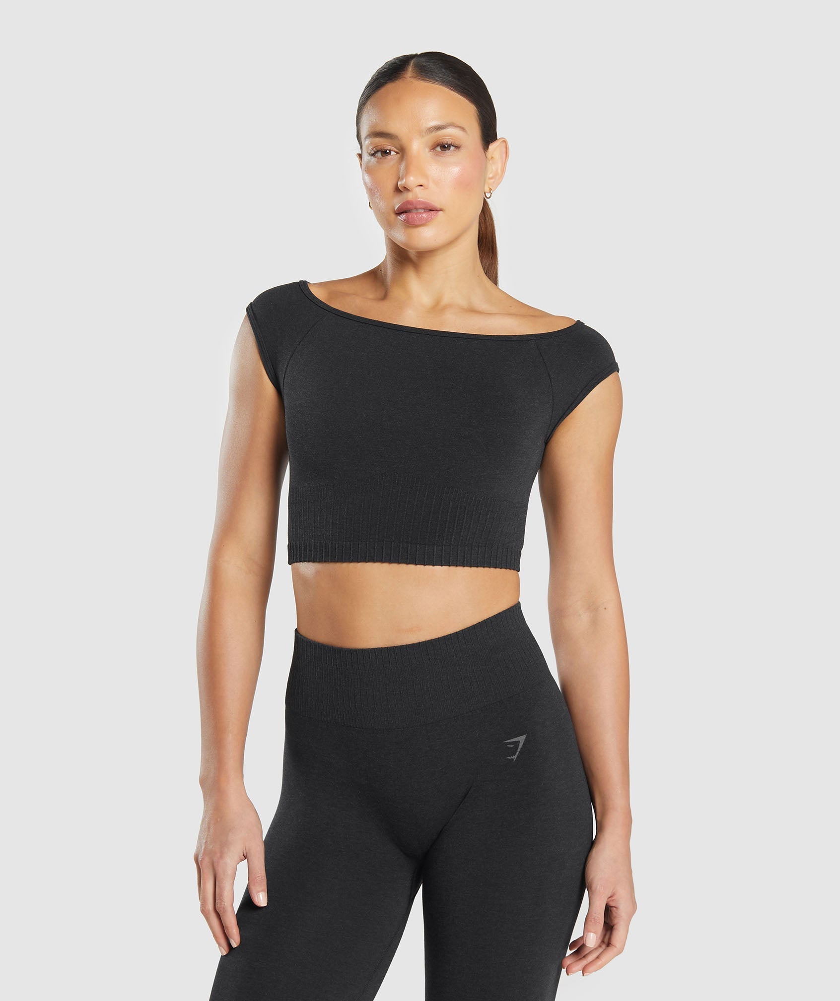 Women's Gymshark Luxe Seamless Boat Neck Crop Top Coal Marl