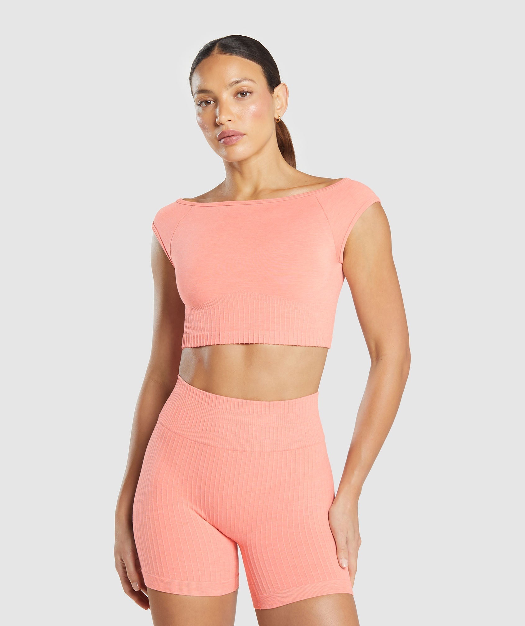 Women's Gymshark Luxe Seamless Boat Neck Crop Top Bros Muted Coral Marl
