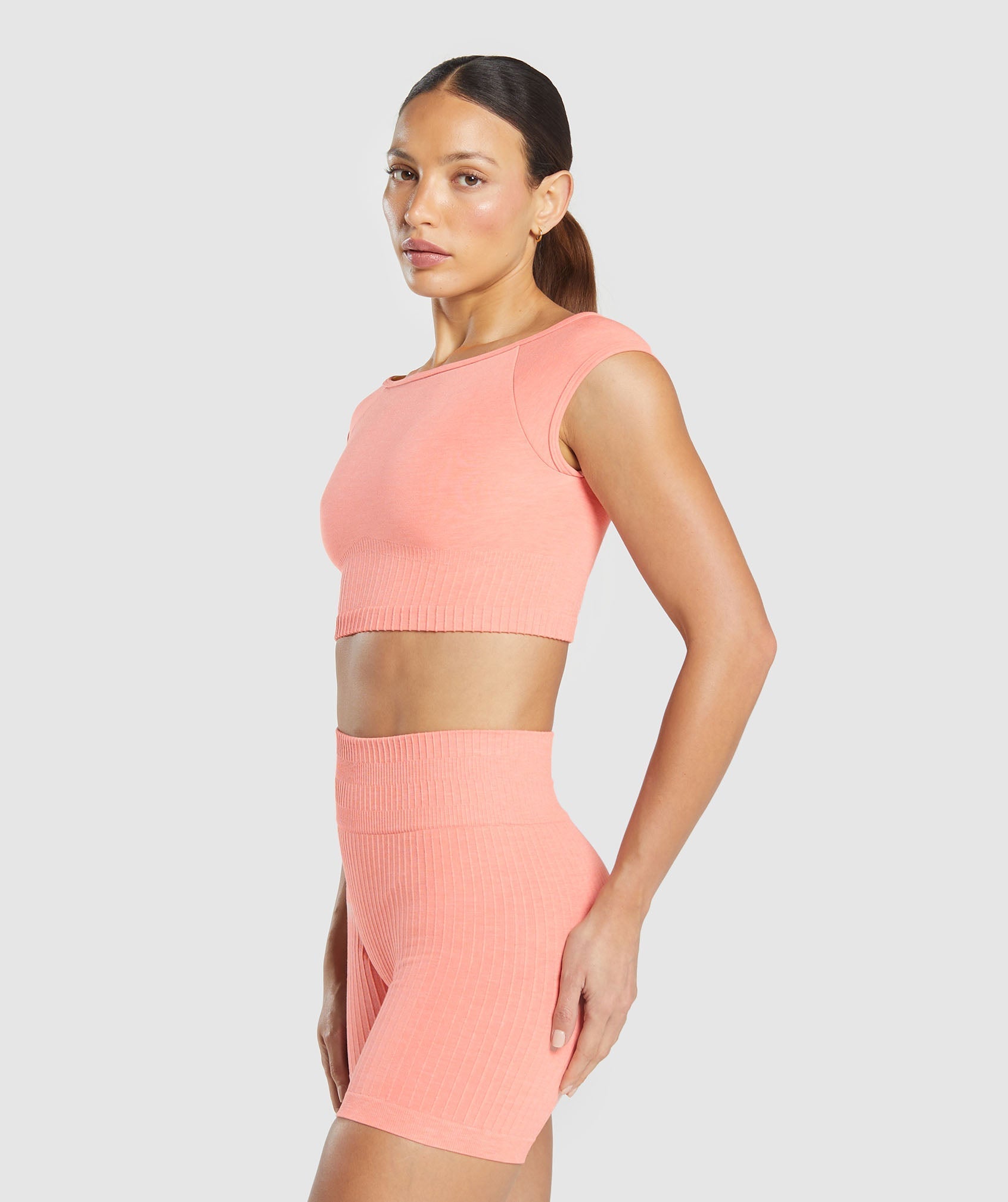 Women's Gymshark Luxe Seamless Boat Neck Crop Top Bros Muted Coral Marl