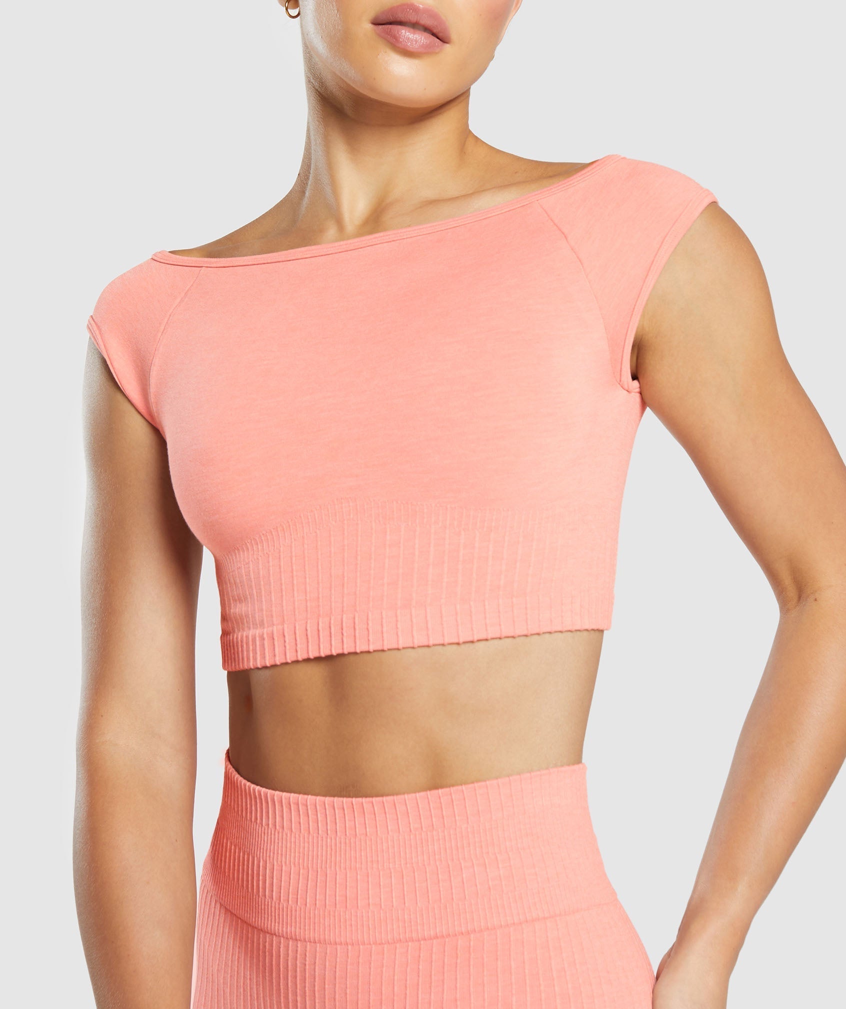 Women's Gymshark Luxe Seamless Boat Neck Crop Top Bros Muted Coral Marl