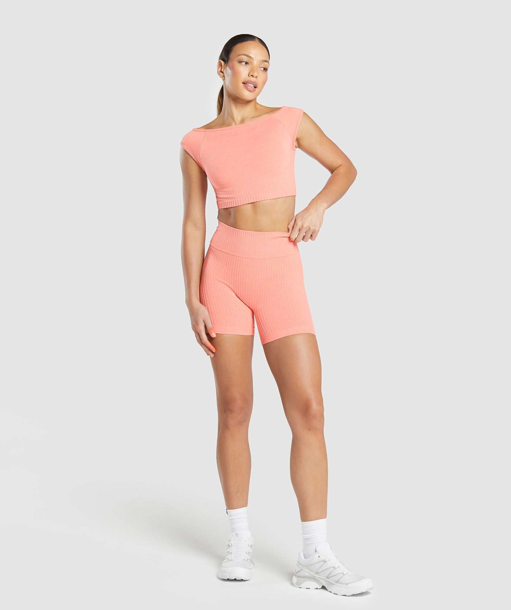 Women's Gymshark Luxe Seamless Boat Neck Crop Top Bros Muted Coral Marl