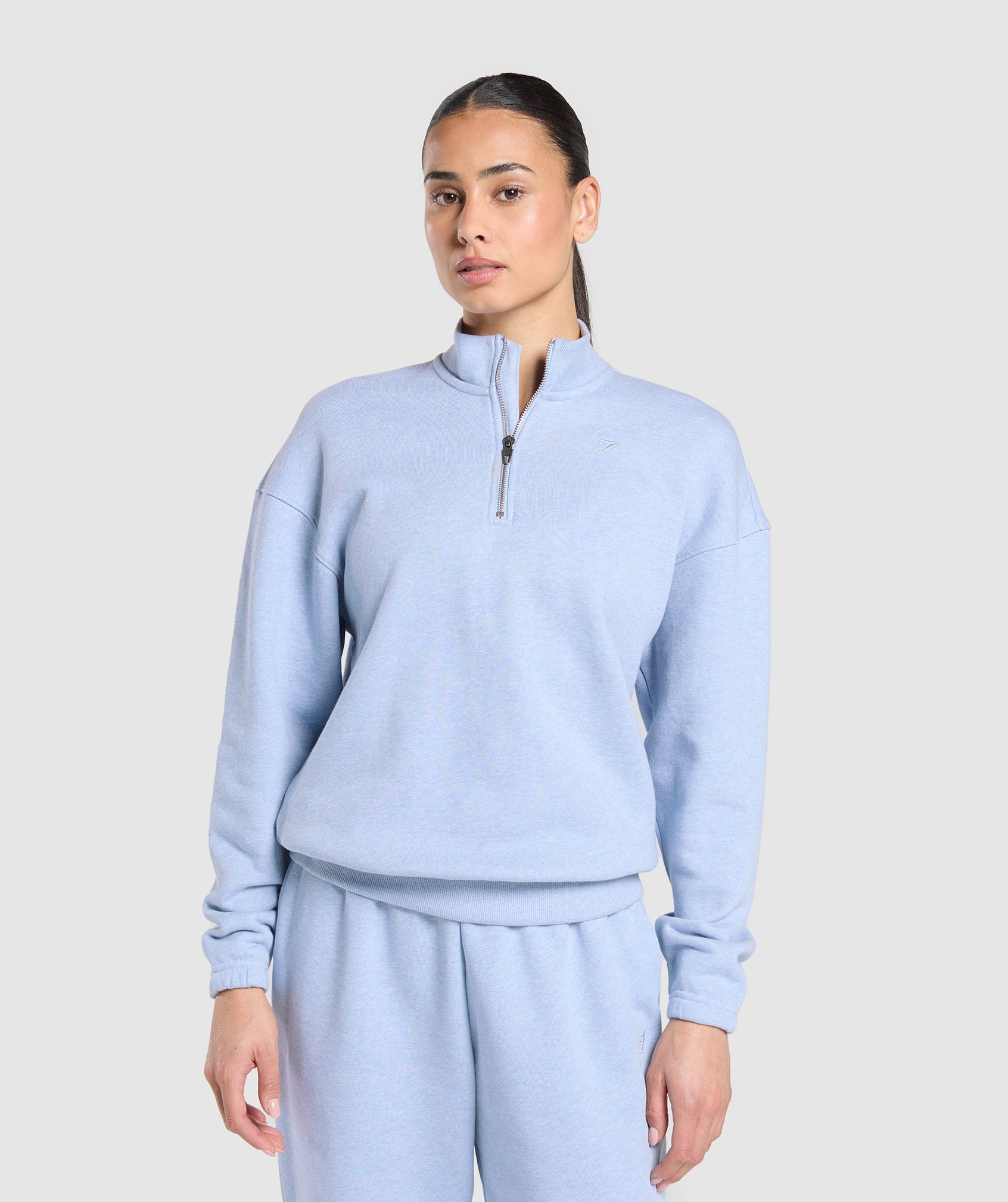 Women's Gymshark Rest Day Sweats 2.0 1/4 Zip Pullover Blue Marl