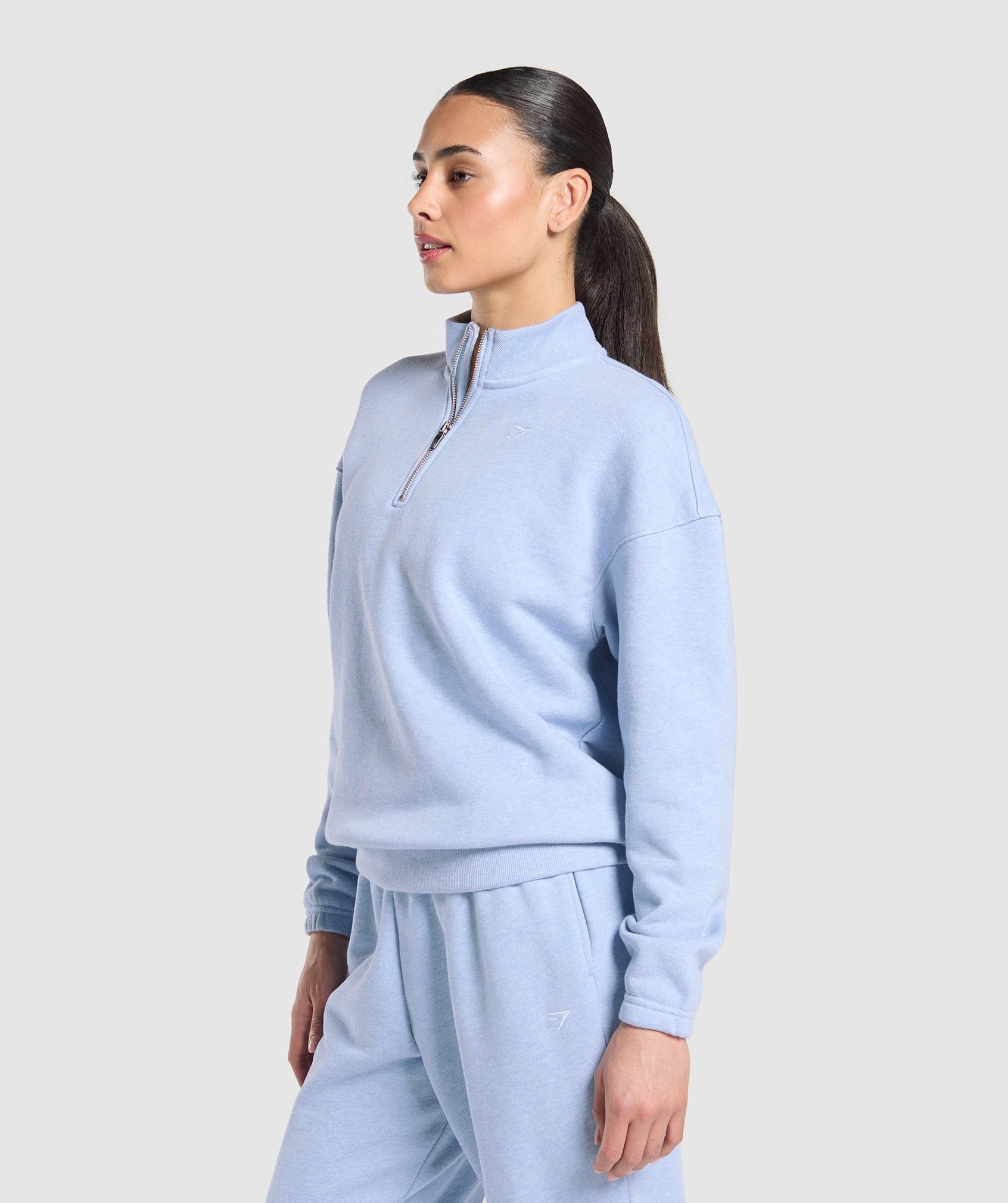 Women's Gymshark Rest Day Sweats 2.0 1/4 Zip Pullover Blue Marl