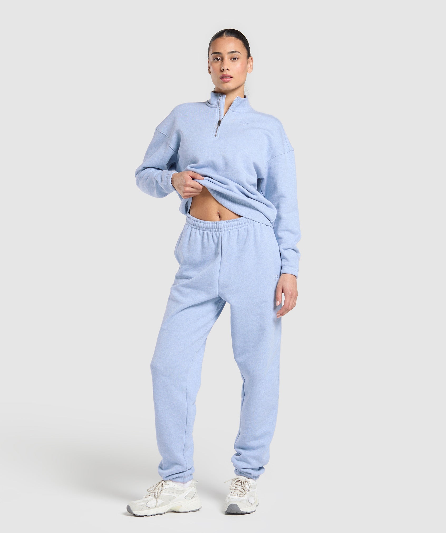Women's Gymshark Rest Day Sweats 2.0 1/4 Zip Pullover Blue Marl