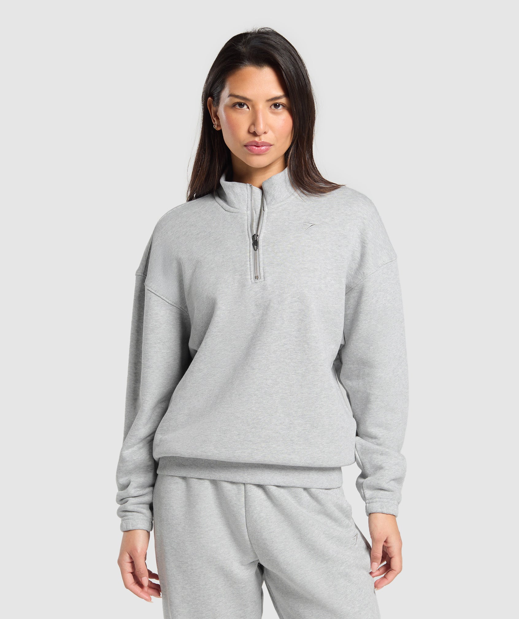 Women's Gymshark Rest Day Sweats 2.0 1/4 Zip Pullover Light Grey Core Marl