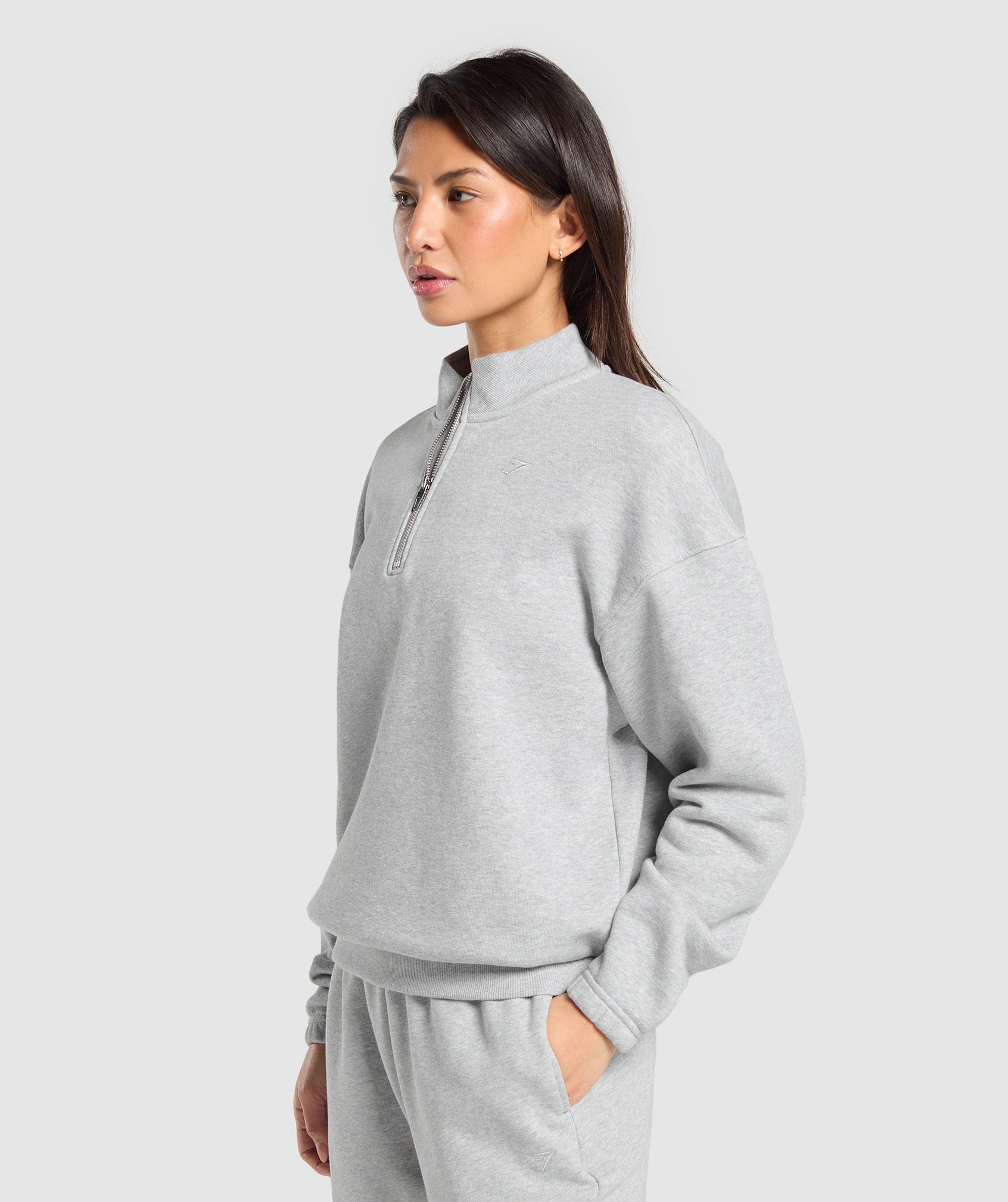 Women's Gymshark Rest Day Sweats 2.0 1/4 Zip Pullover Light Grey Core Marl