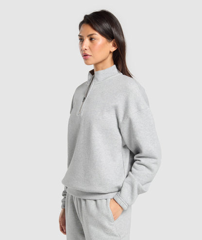 Women's Gymshark Rest Day Sweats 2.0 1/4 Zip Pullover Light Grey Core Marl