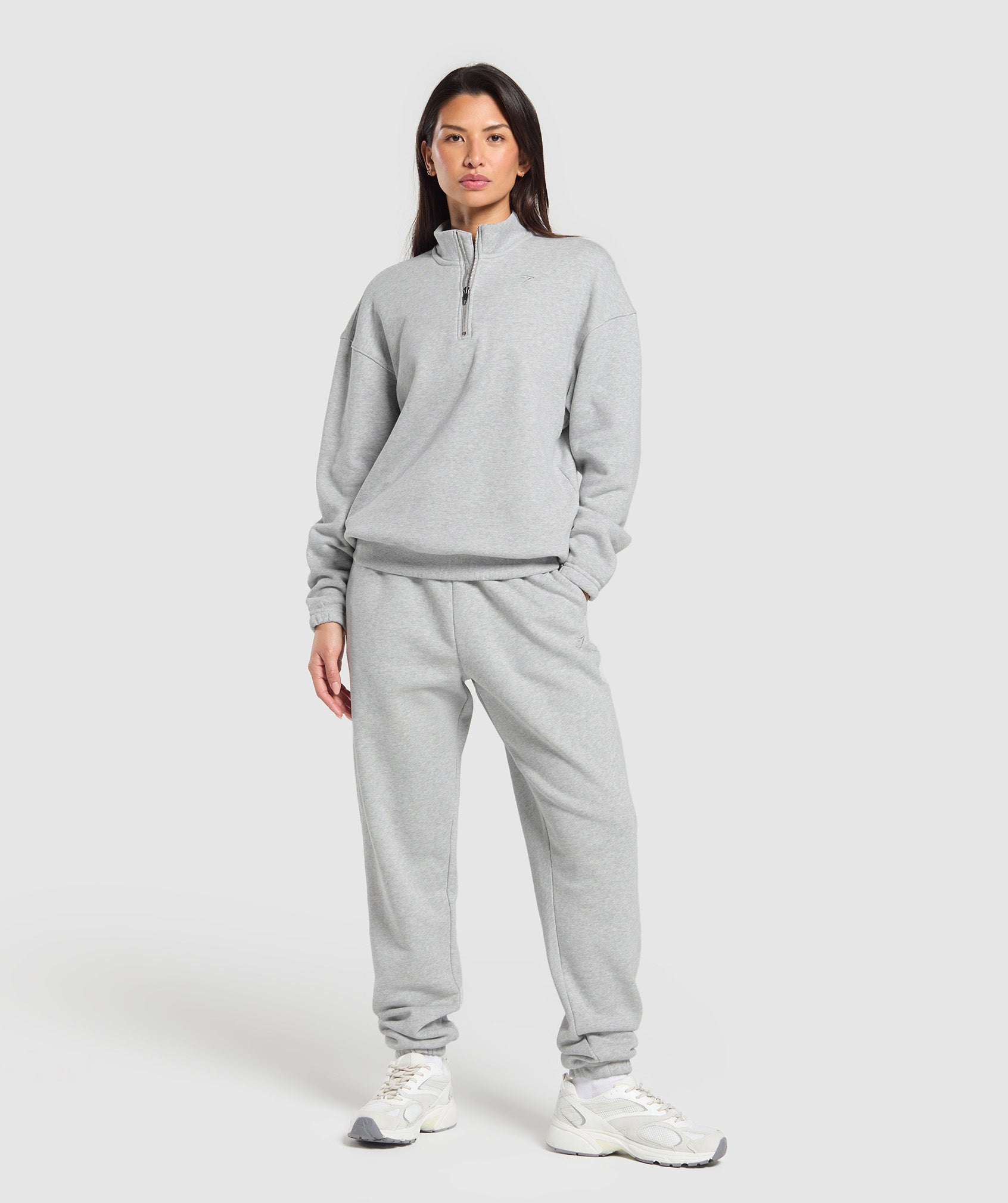 Women's Gymshark Rest Day Sweats 2.0 1/4 Zip Pullover Light Grey Core Marl