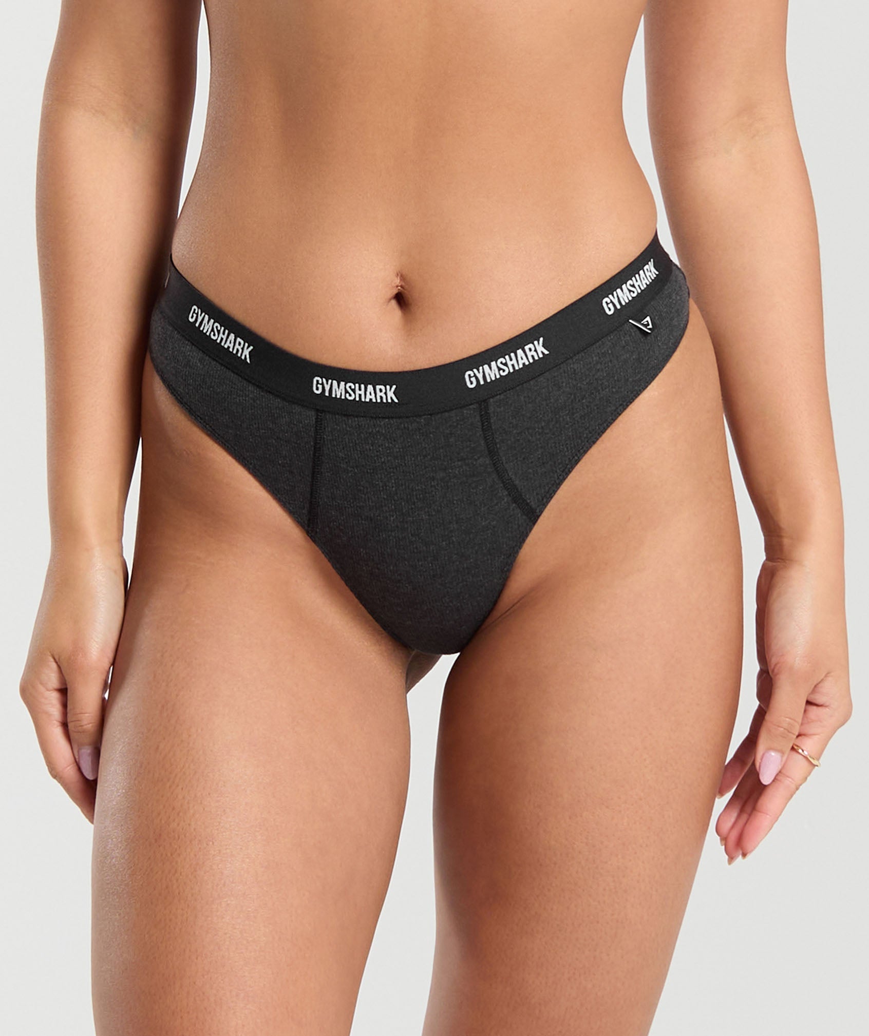 Women's Gymshark Rib High Rise Thong Midnight Black Marl