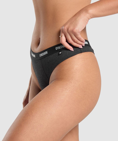 Women's Gymshark Rib High Rise Thong Midnight Black Marl