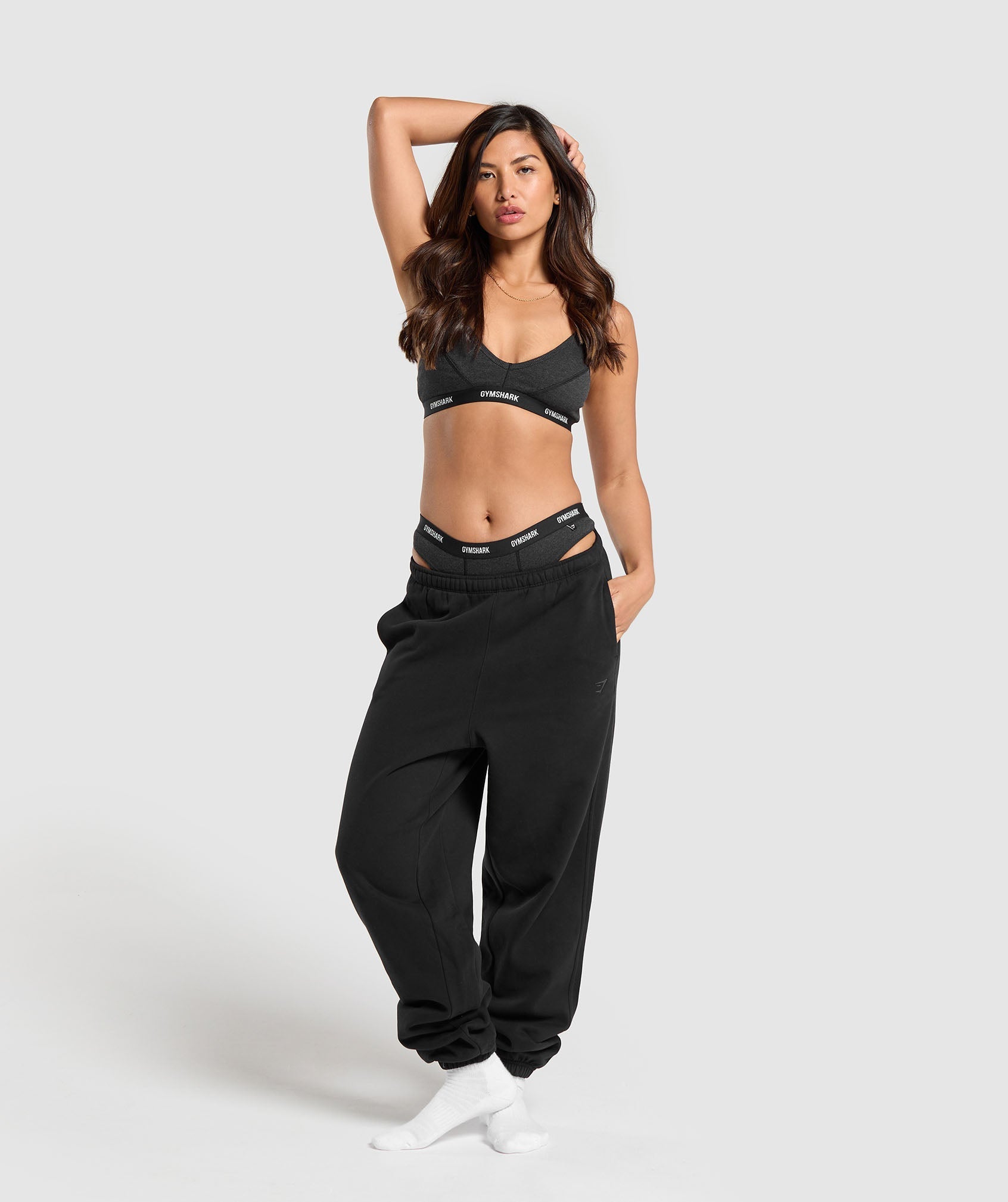 Women's Gymshark Rib High Rise Thong Midnight Black Marl