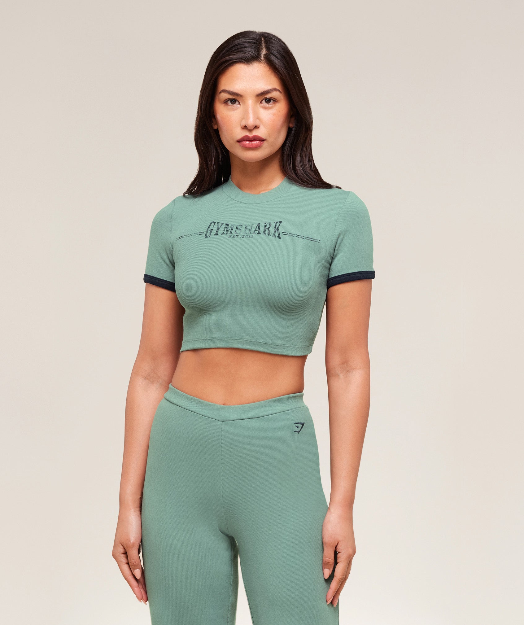 Women's Gymshark Ribbed Cotton Crop Top Celeste Blue