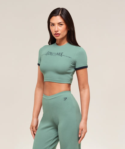 Women's Gymshark Ribbed Cotton Crop Top Celeste Blue