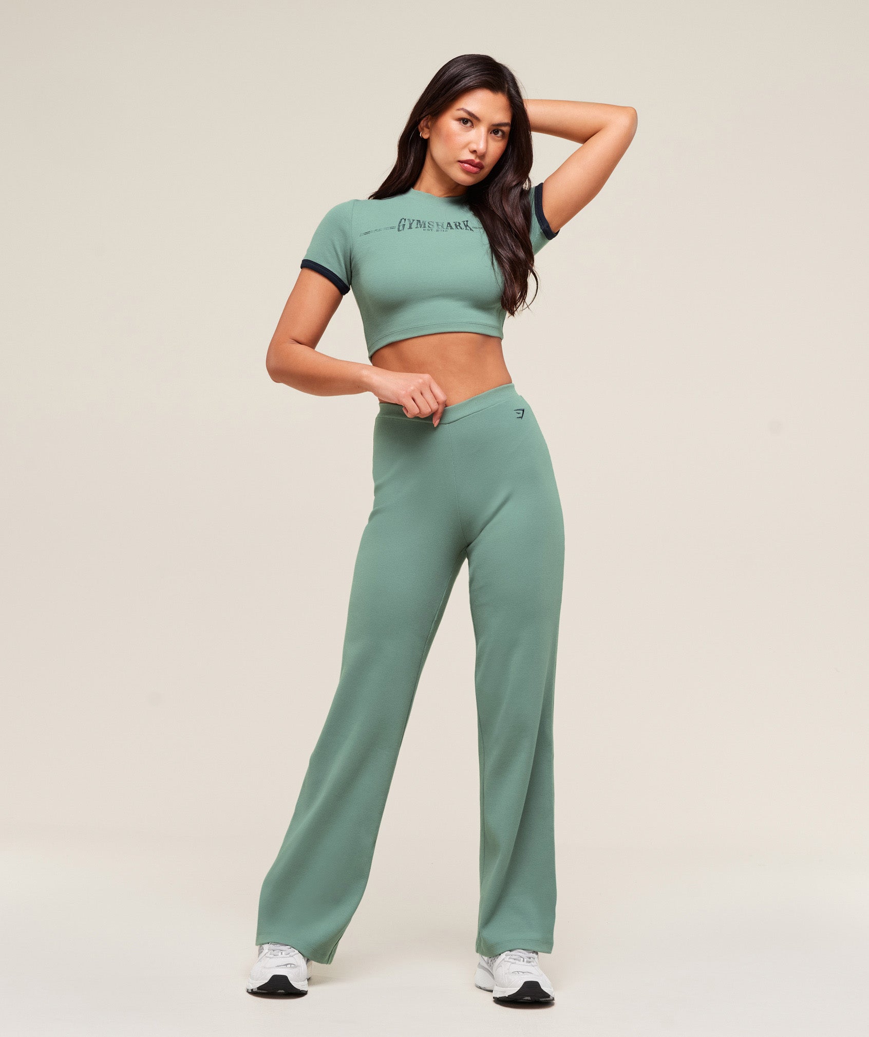 Women's Gymshark Ribbed Cotton Crop Top Celeste Blue