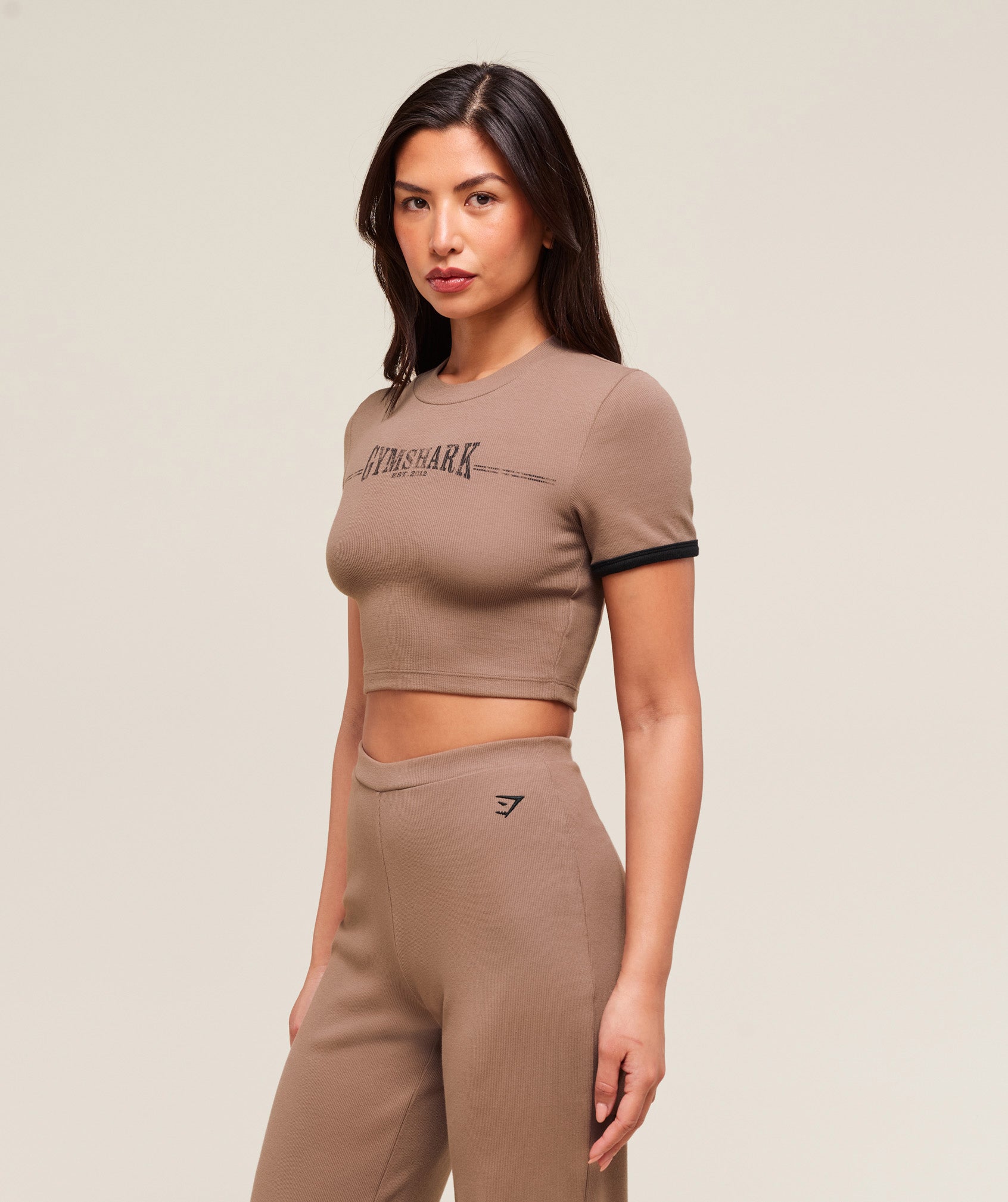 Women's Gymshark Ribbed Cotton Crop Top Mocha Mauve