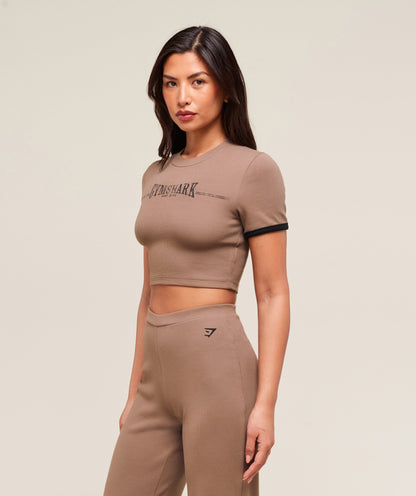 Women's Gymshark Ribbed Cotton Crop Top Mocha Mauve