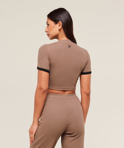 Women's Gymshark Ribbed Cotton Crop Top Mocha Mauve