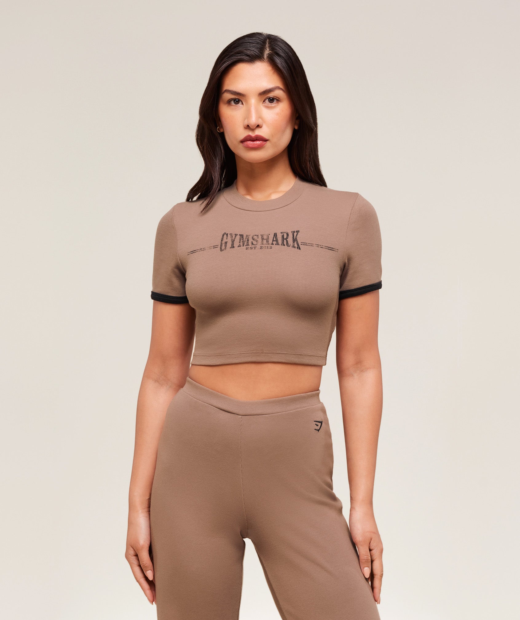 Women's Gymshark Ribbed Cotton Crop Top Mocha Mauve