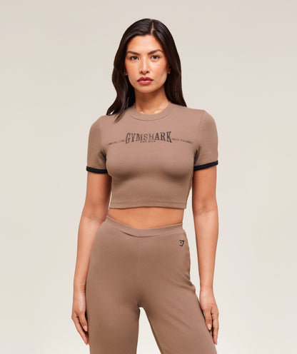 Women's Gymshark Ribbed Cotton Crop Top Mocha Mauve