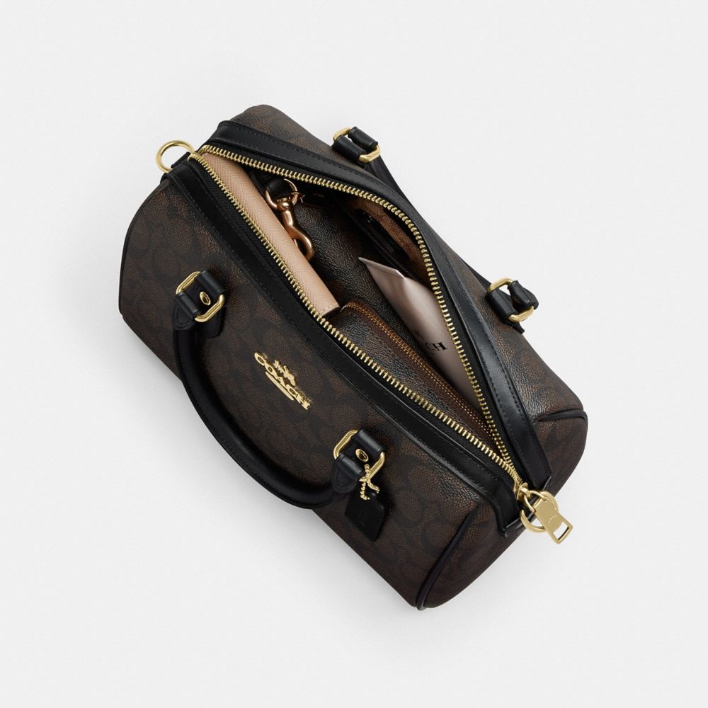 Coach Rowan Satchel Bag In Blocked Signature Canvas Gold Sand Tan