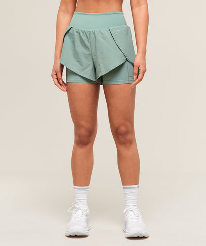 Women's Gymshark Running 2-In-1 Shorts Celeste Blue