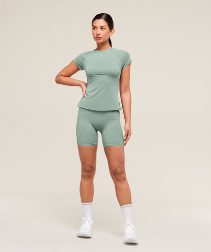 Women's Gymshark Running Back Vent T-Shirt Celeste Blue