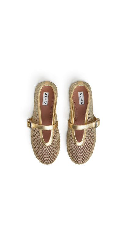 Alaïa Ballet Flats In Laminated Fishnet