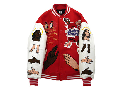 saint mxxxxxx x denim tears stadium jacket red