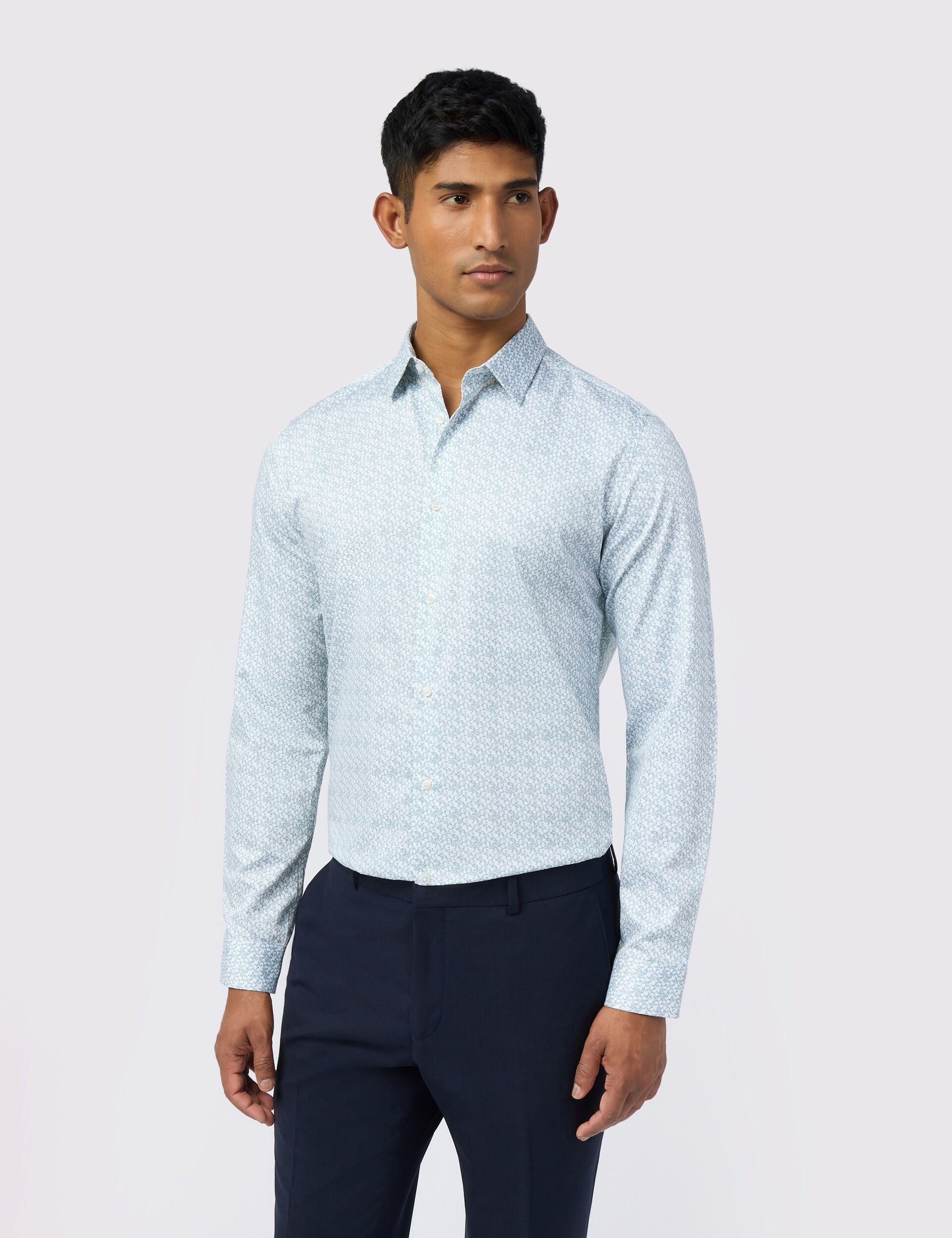 Ted Baker Bee Ditsy Floral Print Stretch Cotton Shirt