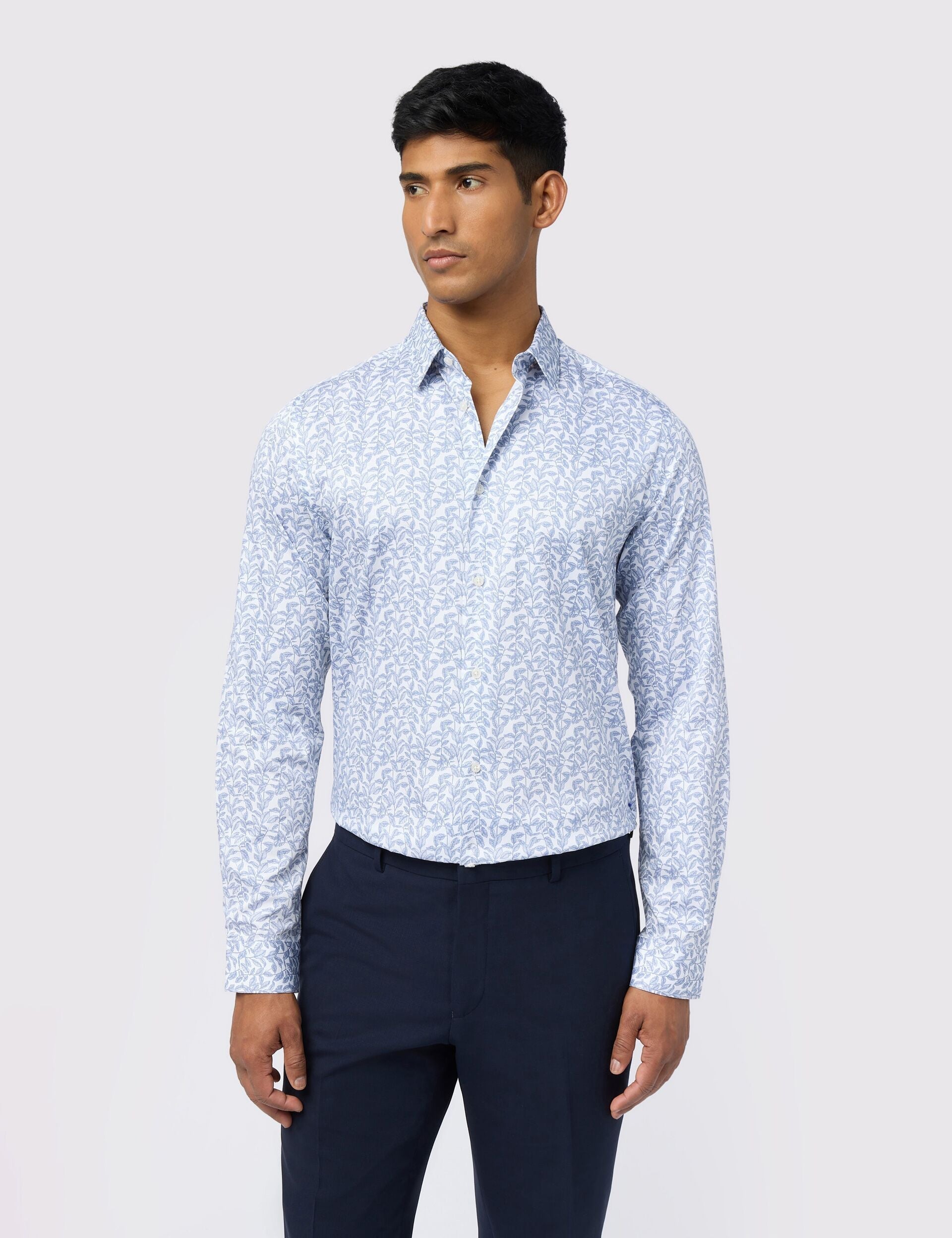 Ted Baker Hendra Leaf Print Sateen Cotton Slim Shirt
