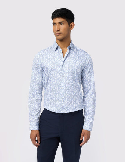 Ted Baker Hendra Leaf Print Sateen Cotton Slim Shirt