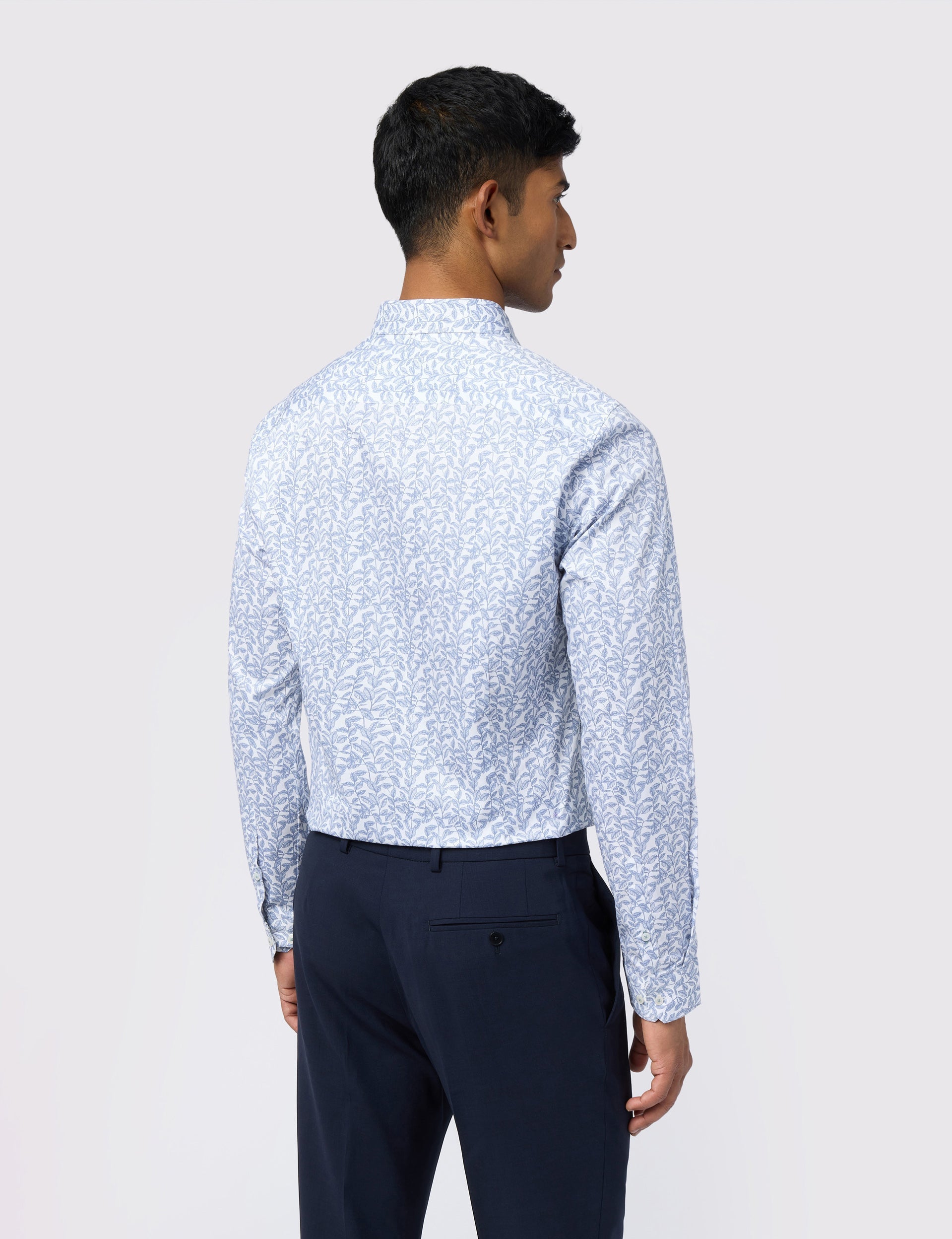 Ted Baker Hendra Leaf Print Sateen Cotton Slim Shirt