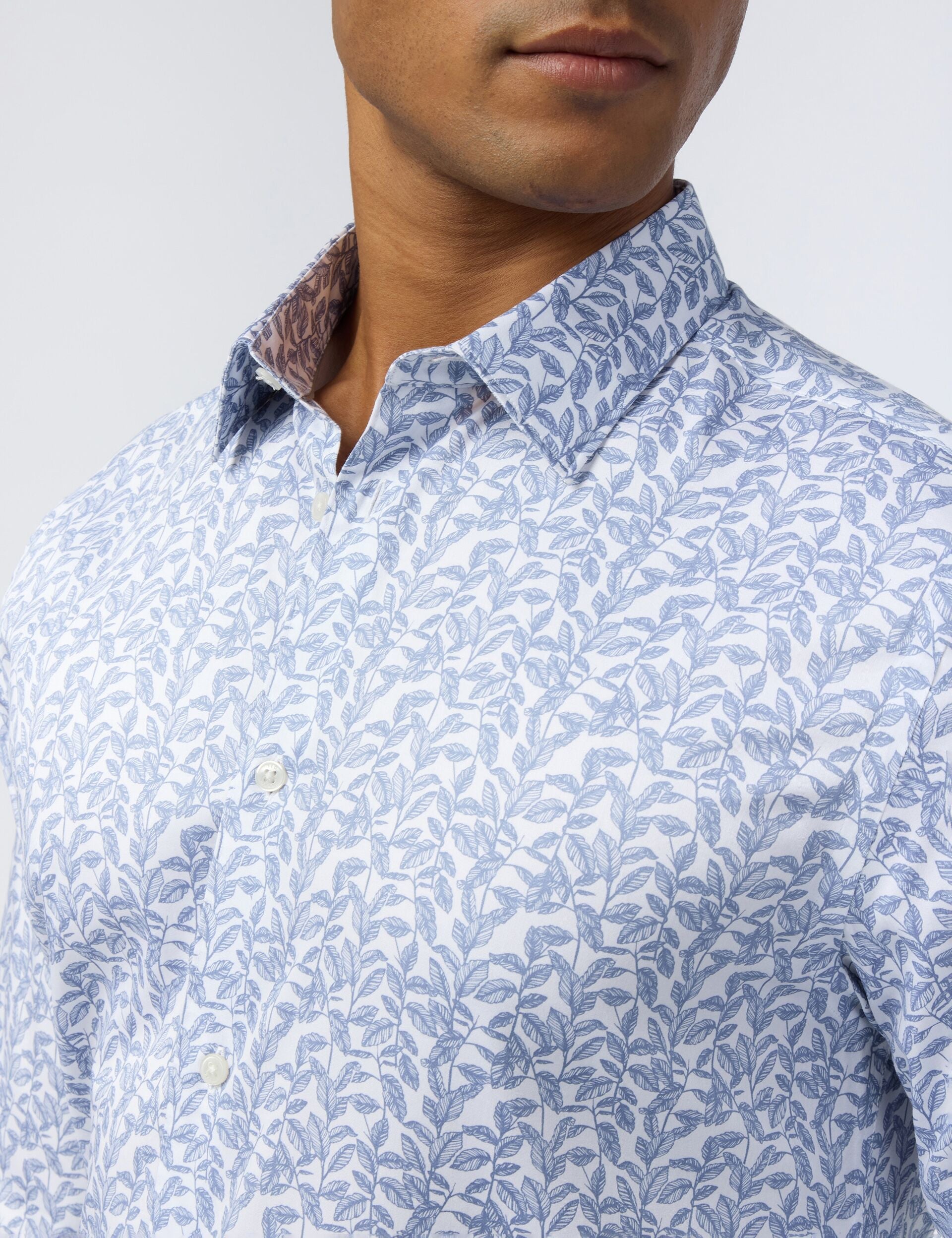 Ted Baker Hendra Leaf Print Sateen Cotton Slim Shirt