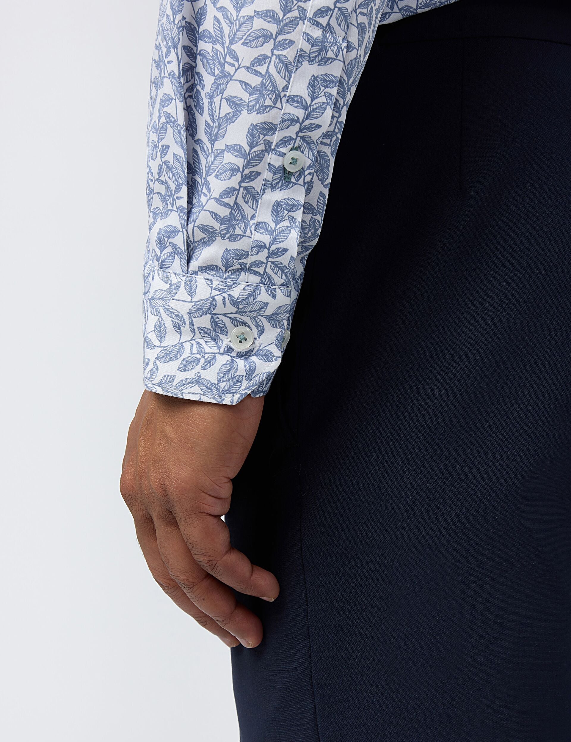 Ted Baker Hendra Leaf Print Sateen Cotton Slim Shirt