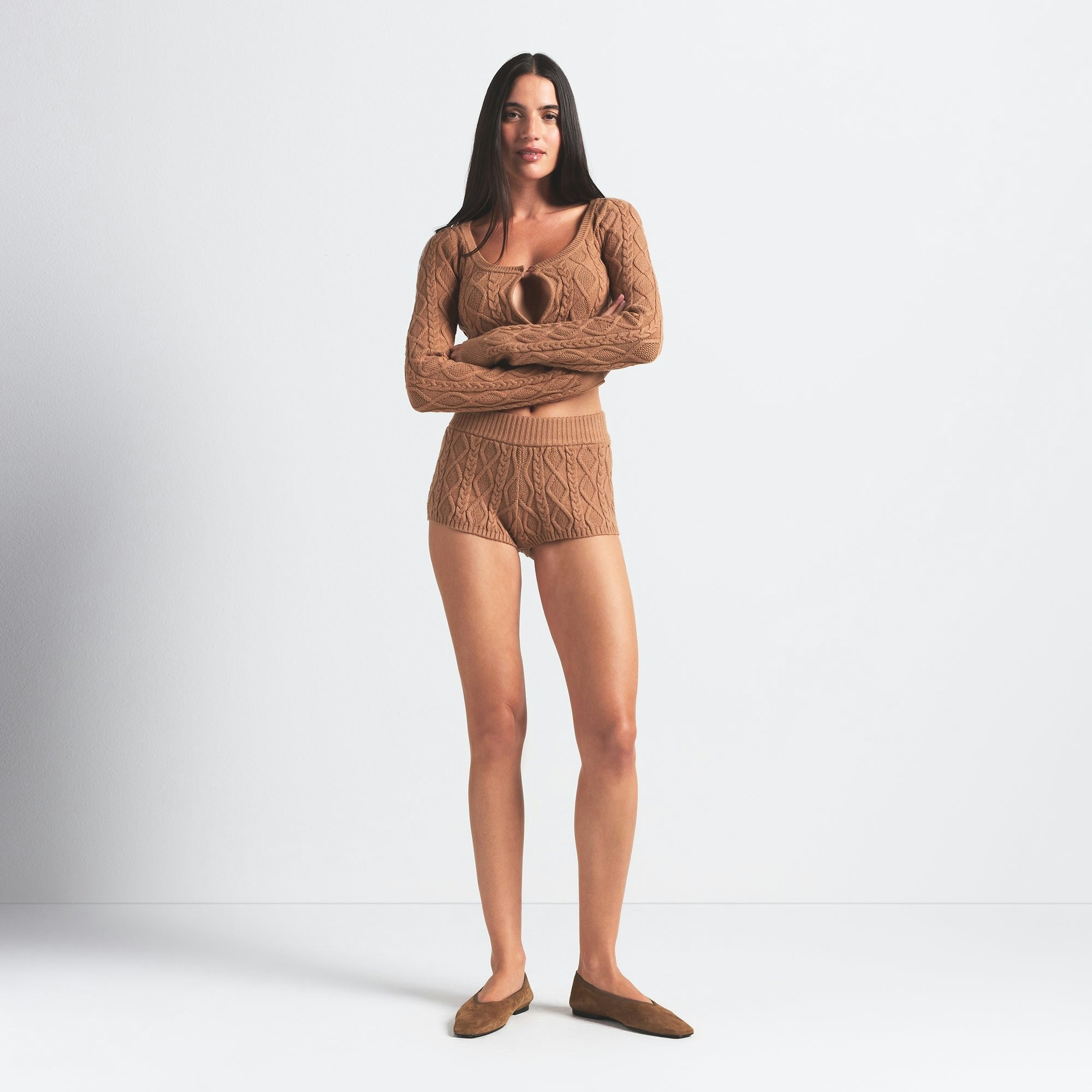 Skims Sweater Knits Cable Knit Short Dark Honey