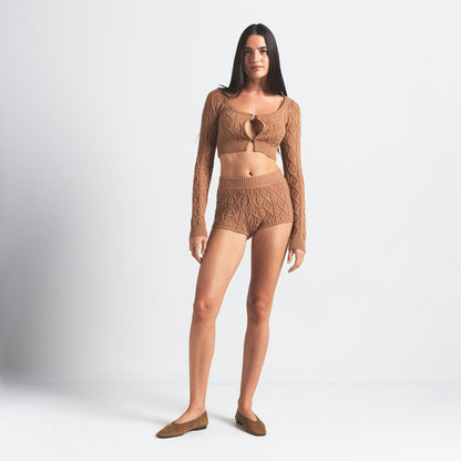 Skims Sweater Knits Cable Knit Short Dark Honey