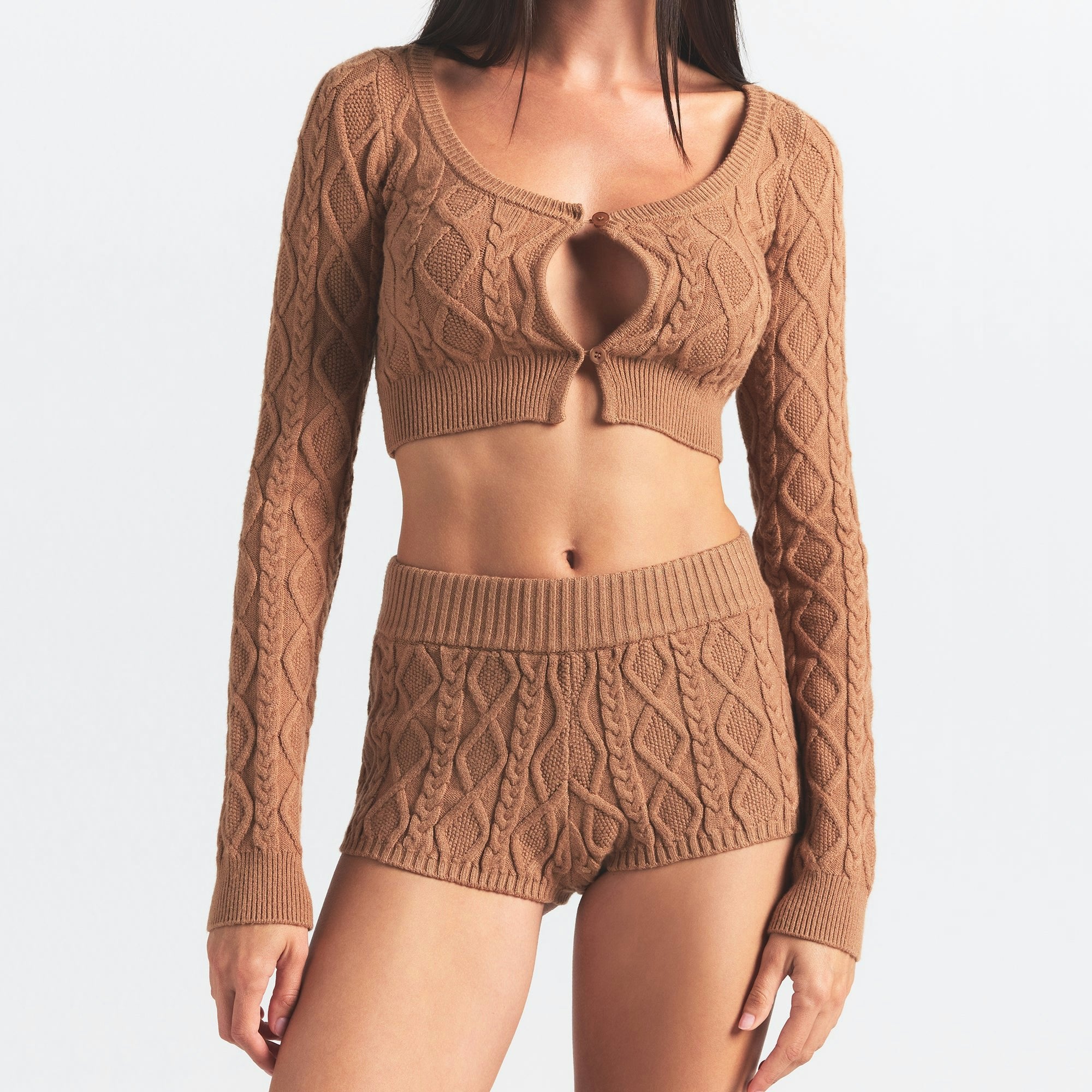 Skims Sweater Knits Cable Knit Short Dark Honey