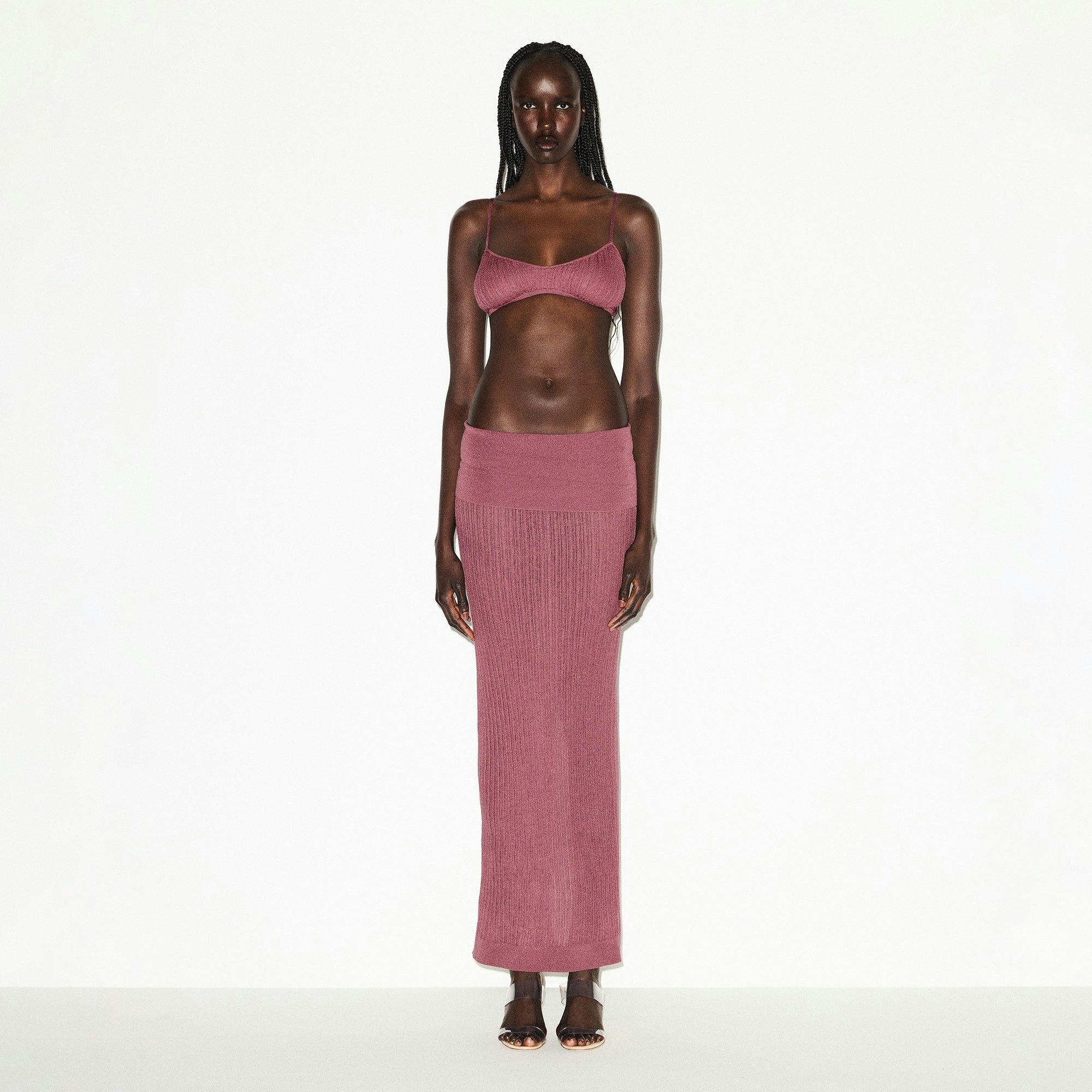 Skims Sheer Knit Foldover Long Skirt Beet