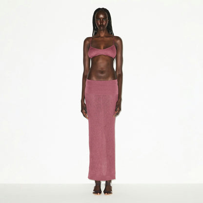 Skims Sheer Knit Foldover Long Skirt Beet