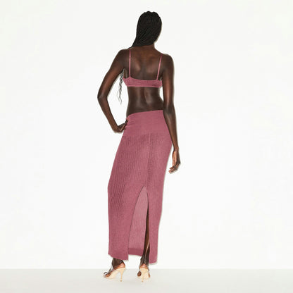 Skims Sheer Knit Foldover Long Skirt Beet